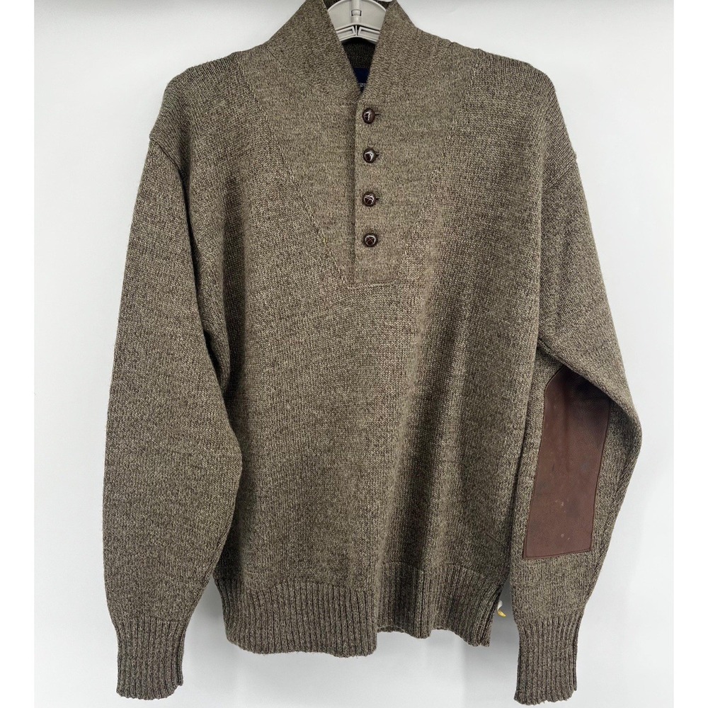 VTG POLO Ralph Lauren 100% Wool Shawl Collar Sweater Men's M Brown Elbow Patches